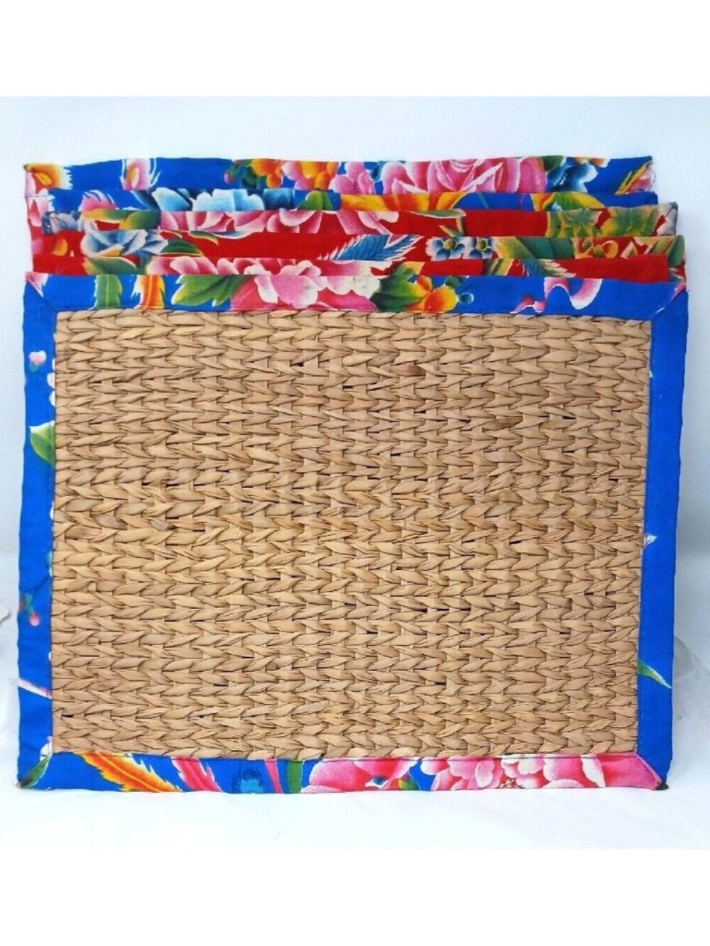 6 Rattan Placemats Wipeable Braided Woven w/ Hawaiin Trim Island Luau #S-5
